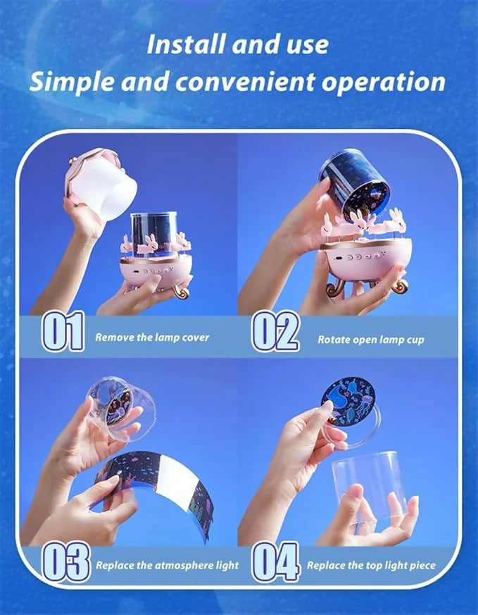 Rotating Night Light Projector – 360° LED Ambient Lamp with USB-C Rechargeable Design