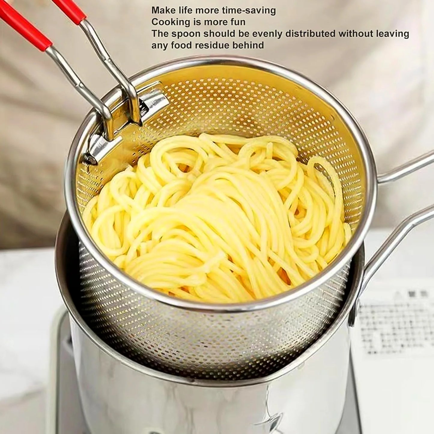 Stainless Steel Deep Frying Pot with Strainer Basket | Small Fryer Pan with Long Handle for French Fries, Chicken, Shrimp, Fish, Pasta & More (2 Pc Set – 1200 ML)