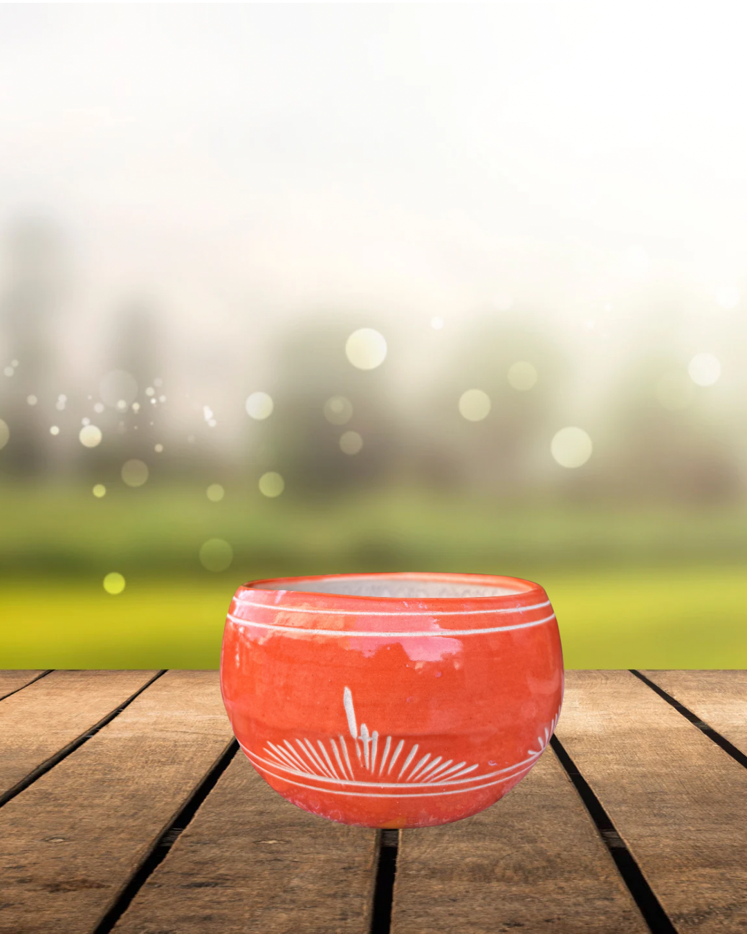 Handcrafted Ceramic Pot – Orange Round Planter (7” Dia, 4” Height)