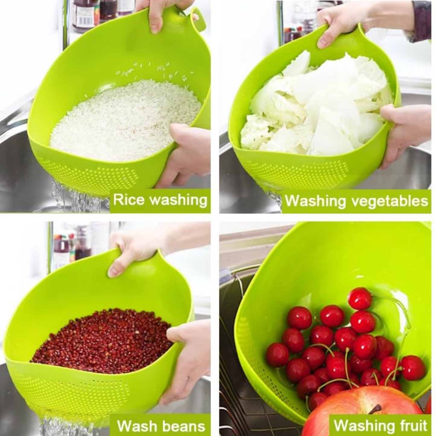 Rice & Fruits Washing Bowl with Handle (Green)