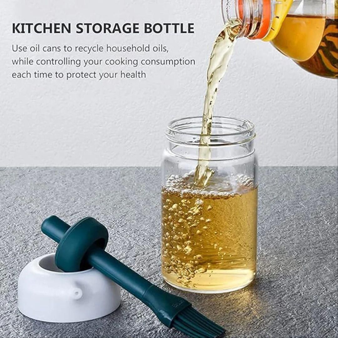 Leak-proof plastic oil bottle with pourer and silicone brush – multipurpose kitchen accessory