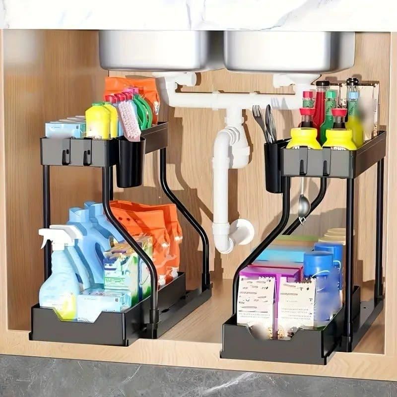 2-Tier L Shape Sliding Under Sink Organizer – Maximize Your Space with Style