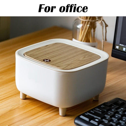Lightweight plastic desktop trash bin with lid