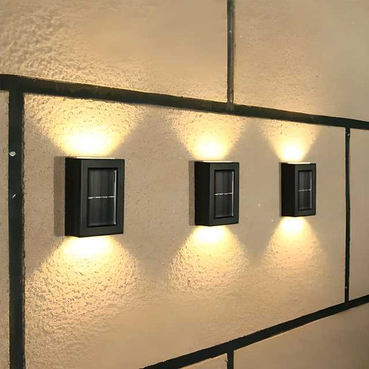 Solar powered outdoor wall light with waterproof design for garden and patio lighting
