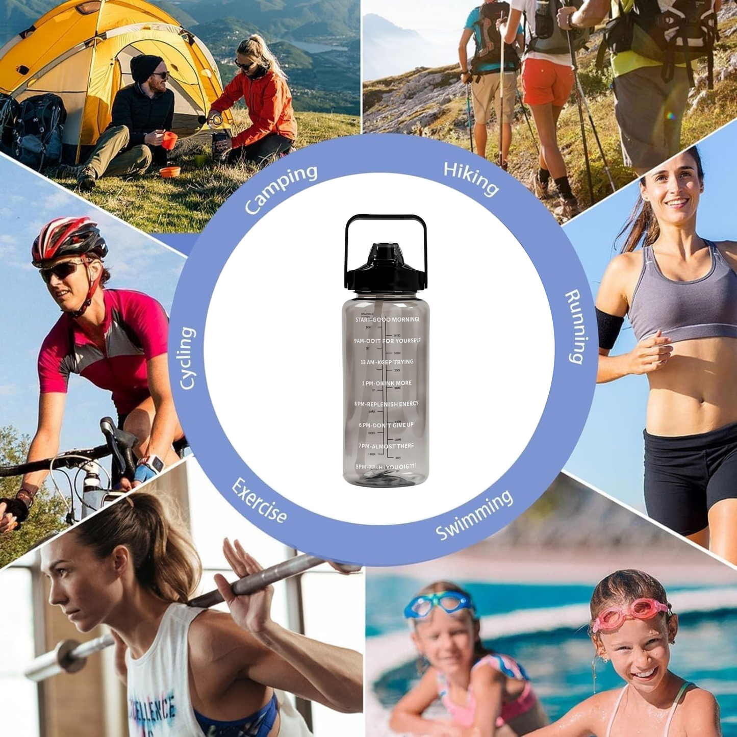 2L Motivational Water Bottle with Straw & Time Marker