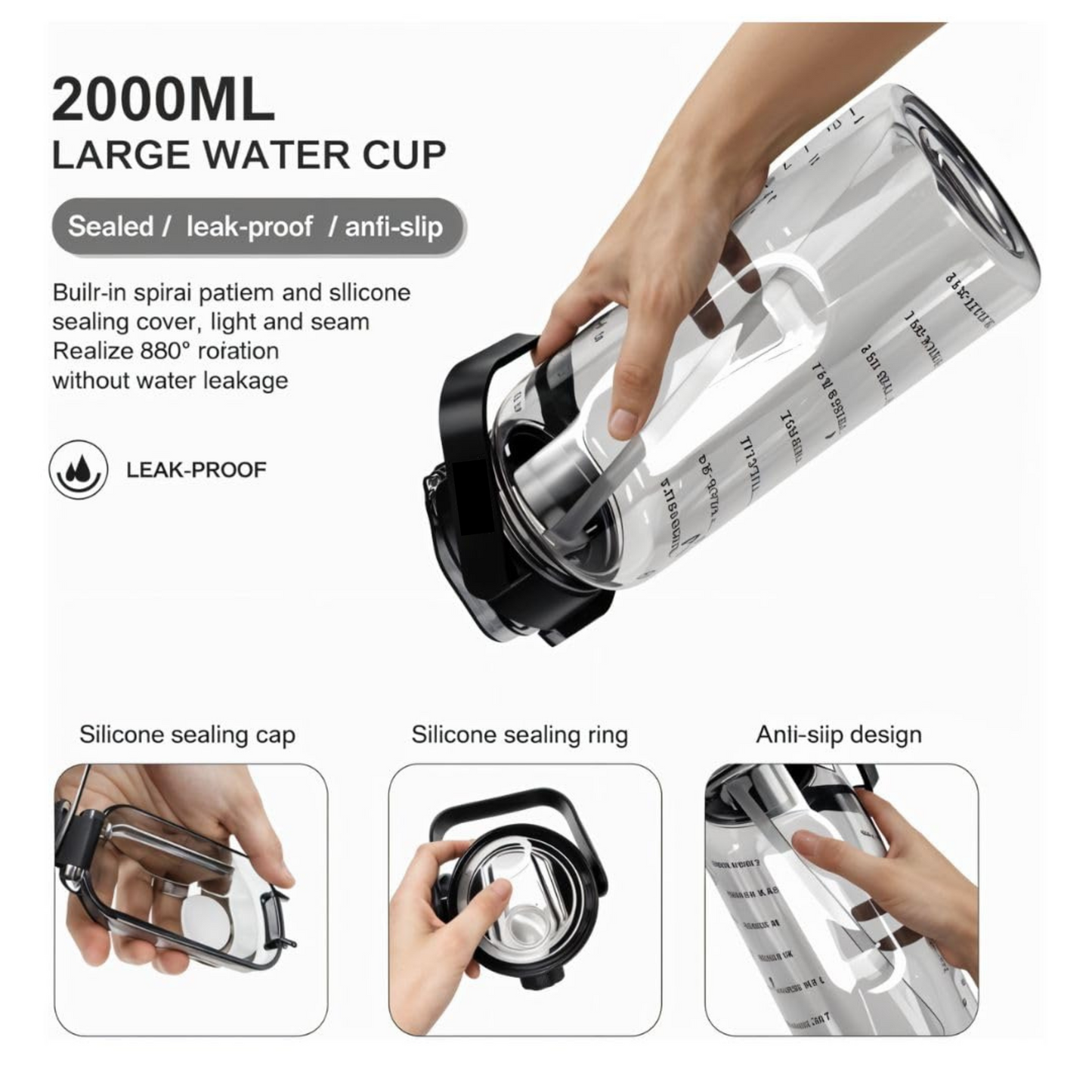 2L Motivational Water Bottle with Straw & Time Marker