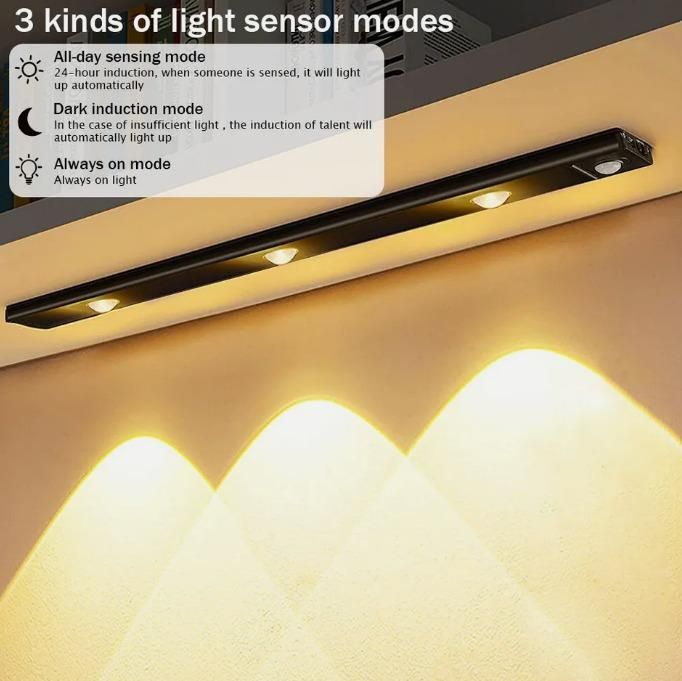 Rechargeable LED cabinet light with PIR motion sensor and magnetic installation