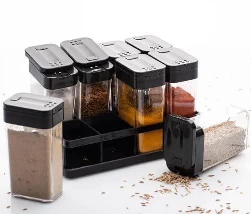 Plastic spice storage box set of 8 jars with airtight lids for kitchen organization
