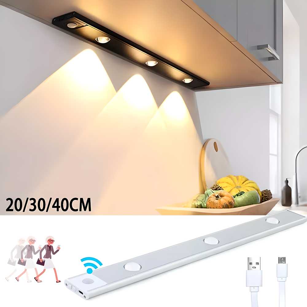 USB rechargeable LED PIR motion sensor cabinet light for wardrobes and kitchens