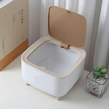 Portable desktop waste bin with one-touch push cover