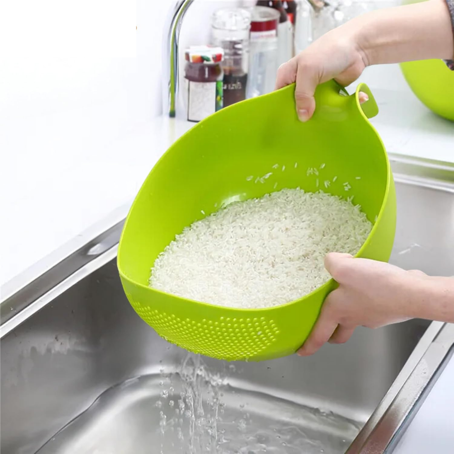 Rice & Fruits Washing Bowl with Handle (Green)