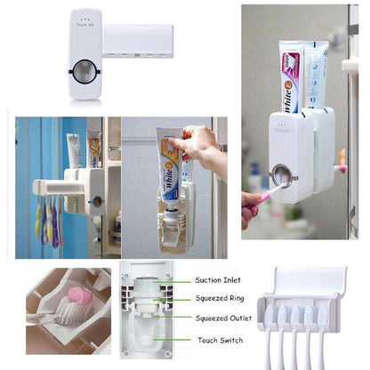 Automatic Toothpaste Dispenser & Toothbrush Holder Set
