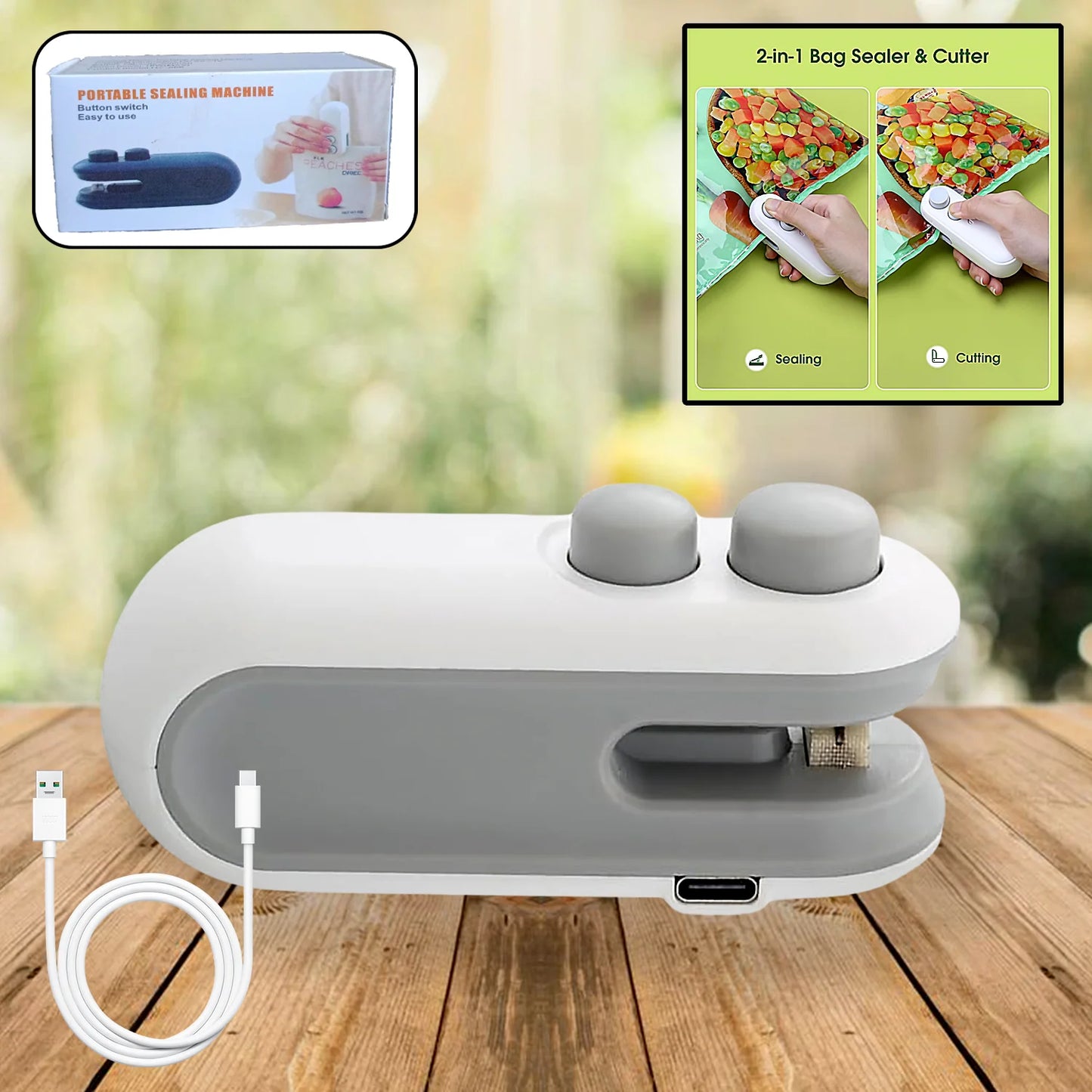2-in-1 Mini Bag Sealer & Cutter – USB Rechargeable