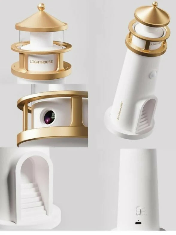 Lighthouse Moonlight Projection Lamp – Aesthetic Night Light with Remote & USB Recharge