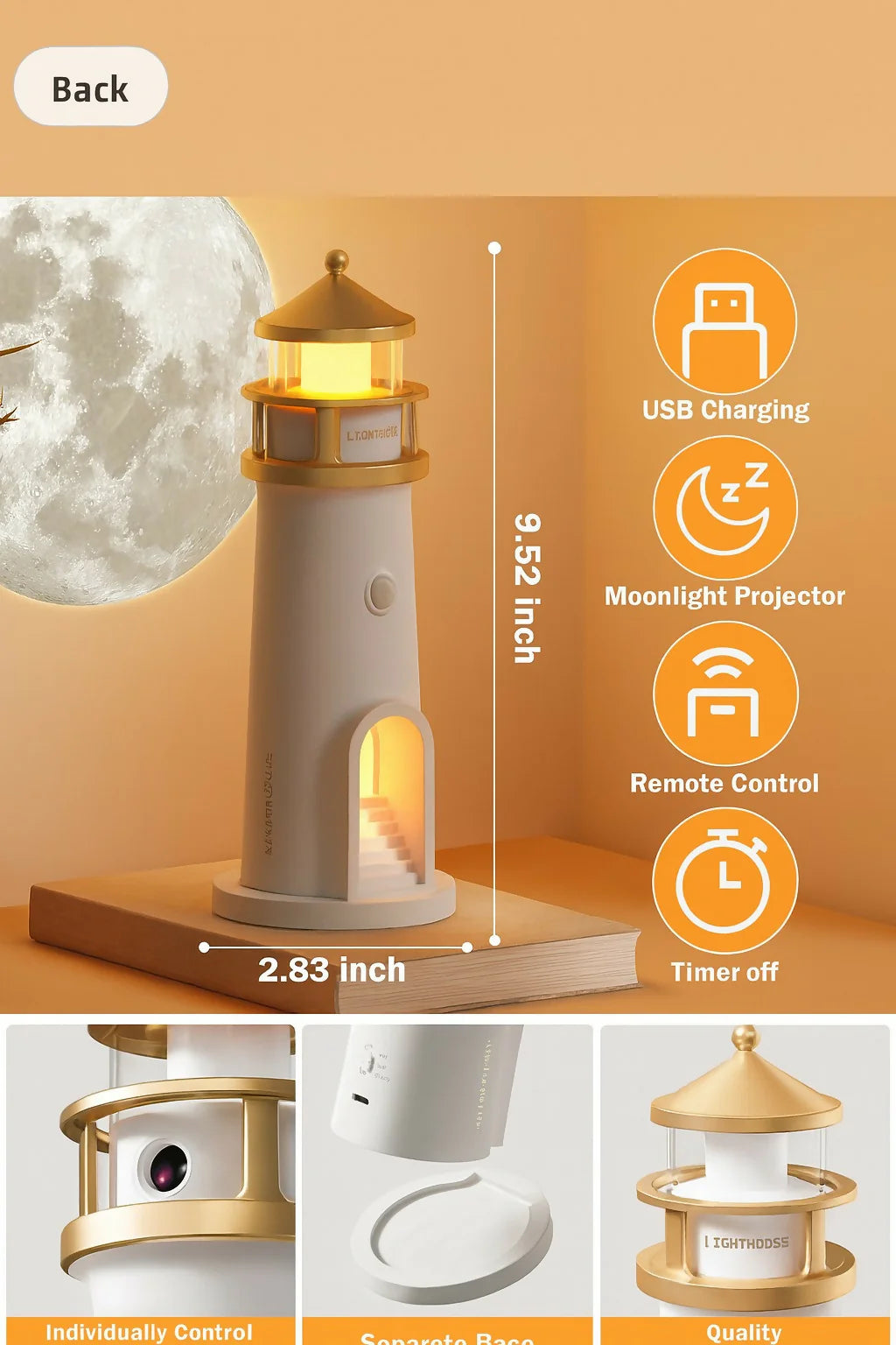 Lighthouse Moonlight Projection Lamp – Aesthetic Night Light with Remote & USB Recharge