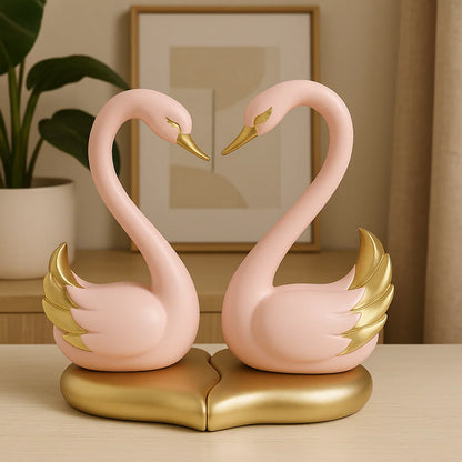 Elegant Pink Swan Couple Statue | Romantic Home Decor & Gift