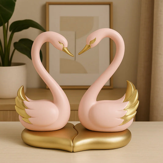 Elegant Pink Swan Couple Statue | Romantic Home Decor & Gift