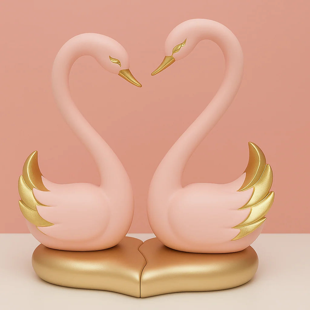 Elegant Pink Swan Couple Statue | Romantic Home Decor & Gift