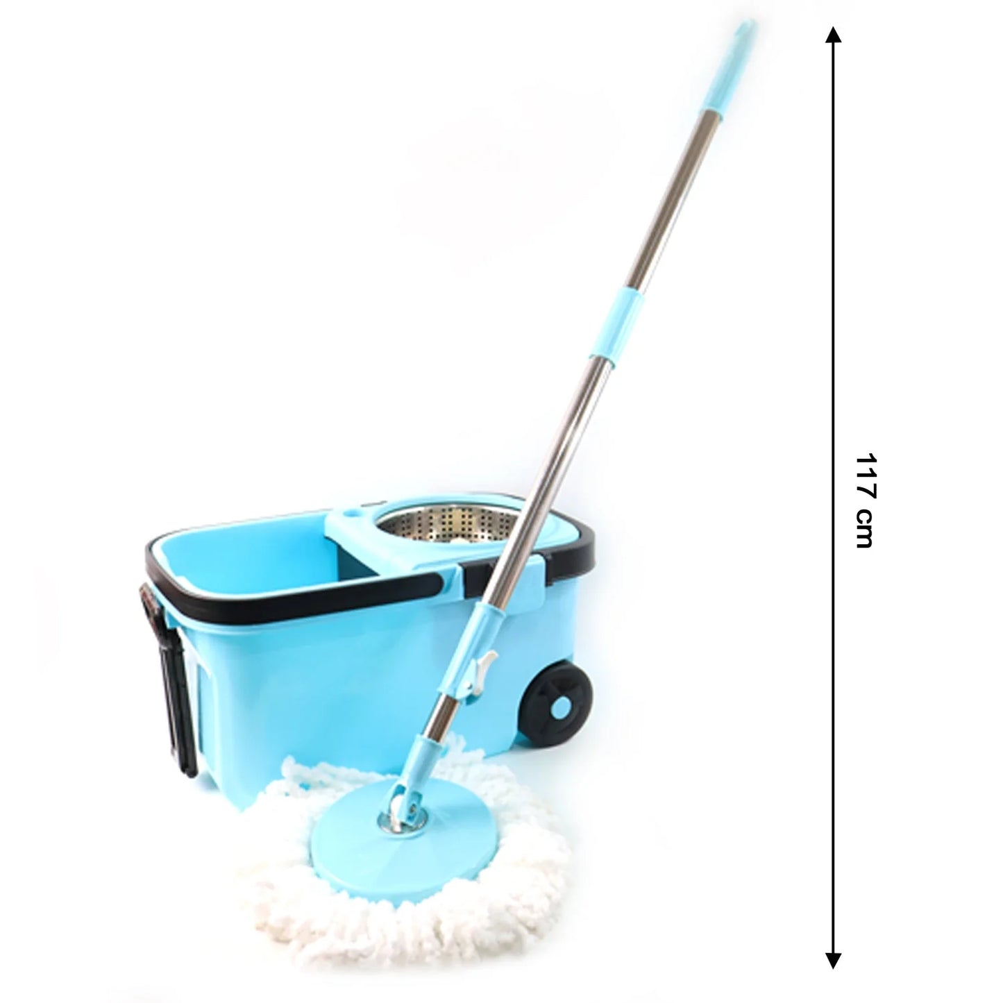 360° Spin Mop with Bucket, Stainless Steel Wringer, and Microfiber Refills – Easy Wheels Floor Cleaning Set
