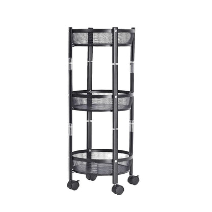 3-Layer Round Metal Mesh Utility Storage Trolley with Wheels – Multipurpose Premium Organizer Rack