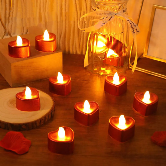 Heart Shaped LED Tea Light Candles – 12 Pc Mix Color Decorative Flameless Lights for Festivals, Parties, Weddings & Home Décor