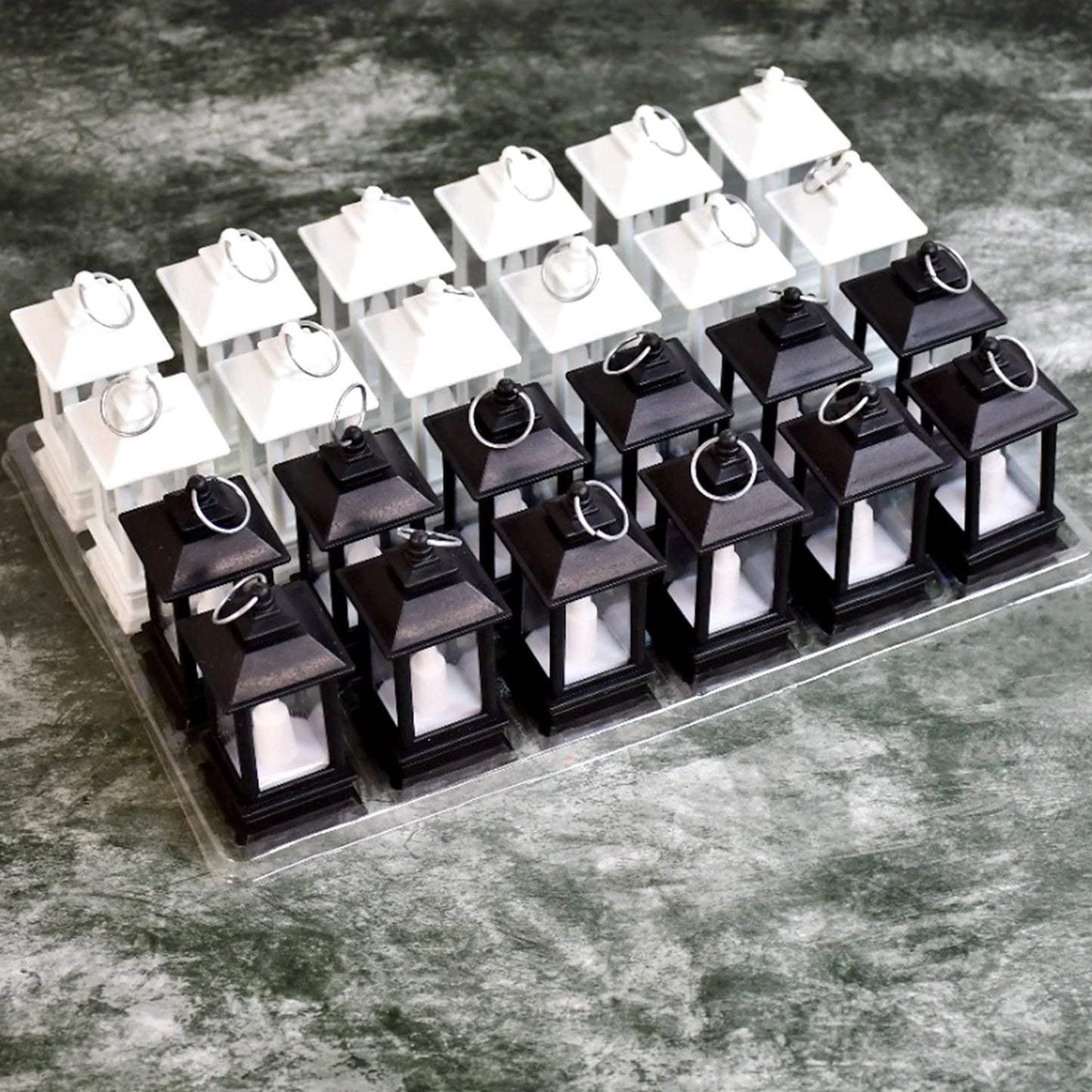 Classic LED Lantern with Flameless Candle – Battery Operated Rustic Decorative Light for Home, Parties & Outdoor Use (Pack of 24, Black & White)