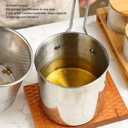 Stainless Steel Deep Frying Pot with Strainer Basket | Small Fryer Pan with Long Handle for French Fries, Chicken, Shrimp, Fish, Pasta & More (2 Pc Set – 1200 ML)