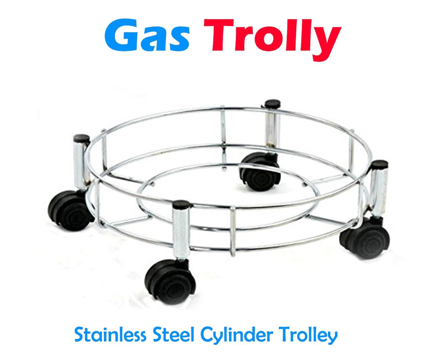Stainless Steel Gas Cylinder Trolley Stand with Wheels | Heavy-Duty LPG Cylinder Stand with Anti-Skid Castor Wheels for Easy Movement