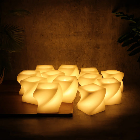 Set of 12 LED Flameless Decorative Candles – Square Shape Tealight Lamps with Warm Glow