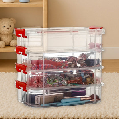 4-Layer Transparent Multipurpose Plastic Storage Box with Handle – Stackable Modular Organizer