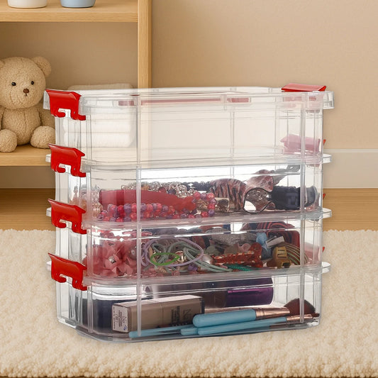 4-Layer Transparent Multipurpose Plastic Storage Box with Handle – Stackable Modular Organizer