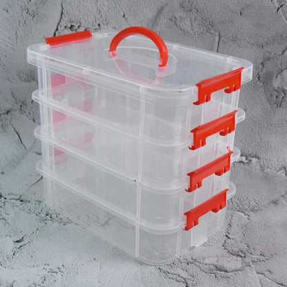 4-Layer Transparent Multipurpose Plastic Storage Box with Handle – Stackable Modular Organizer
