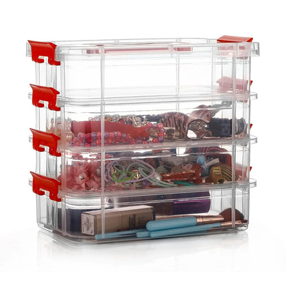 4-Layer Transparent Multipurpose Plastic Storage Box with Handle – Stackable Modular Organizer