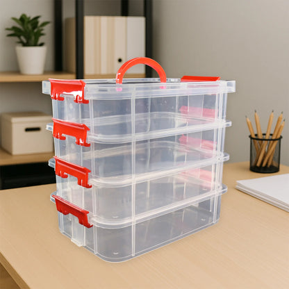 4-Layer Transparent Multipurpose Plastic Storage Box with Handle – Stackable Modular Organizer