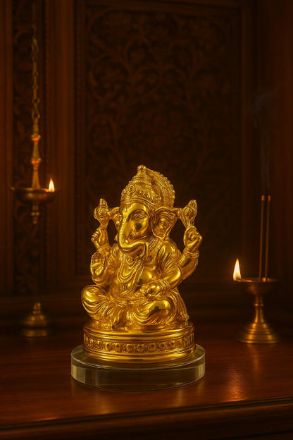 Golden Lord Ganesha Idol – Divine Spiritual Decor for Home, Mandir & Gifting