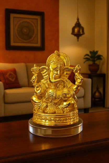 Golden Lord Ganesha Idol – Divine Spiritual Decor for Home, Mandir & Gifting