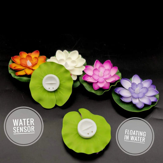 Water Floating Smokeless Candles & Lotus Flowers Sensor Led TeaLight For Outdoor And Indoor Decoration (pack of 6)
