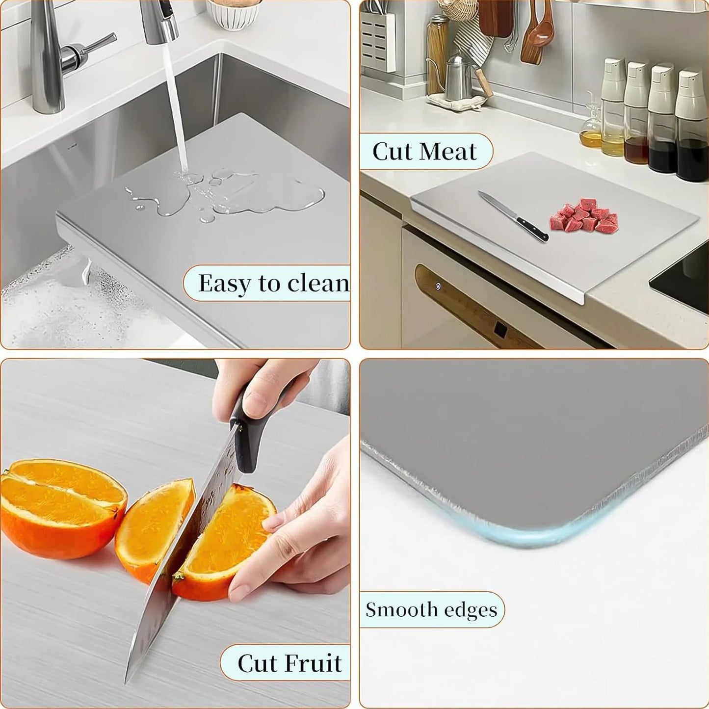 Premium Stainless Steel Anti-Bacterial Chopping Board – Heavy Duty, Rust-Resistant & Bent Edge Design