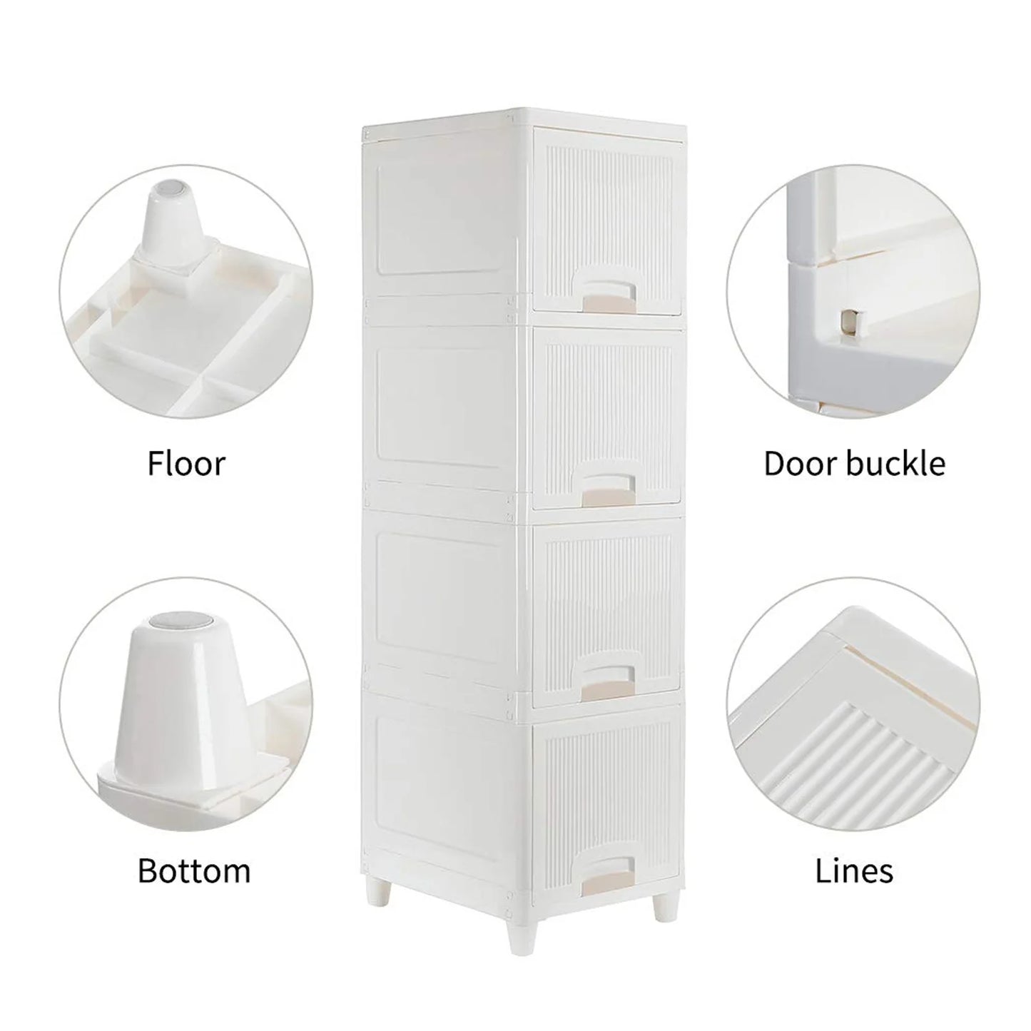 4-Layer Multipurpose Plastic Storage Cabinet with Drawers – Foldable Wardrobe Organizer for Kitchen, Bedroom, Bathroom & Kids’ Toys