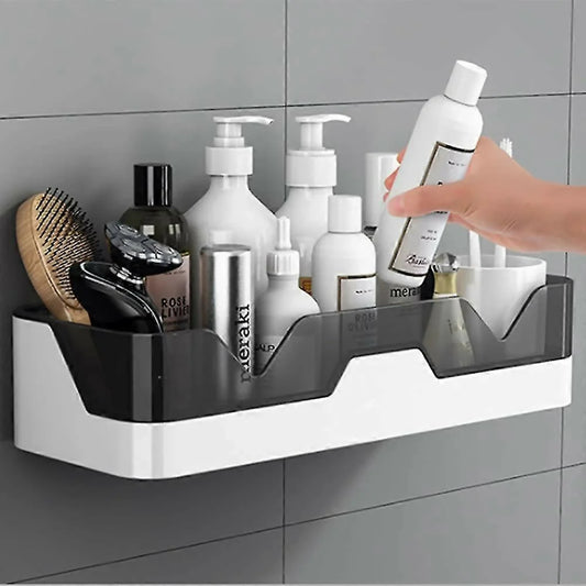Adhesive Storage Rack, Wall Mounted Plastic Shelf Organizer For Bathroom/Kitchen