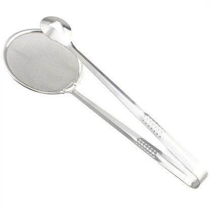 2-in-1 Stainless Steel Fry Tool & Filter Spoon Strainer with Clip