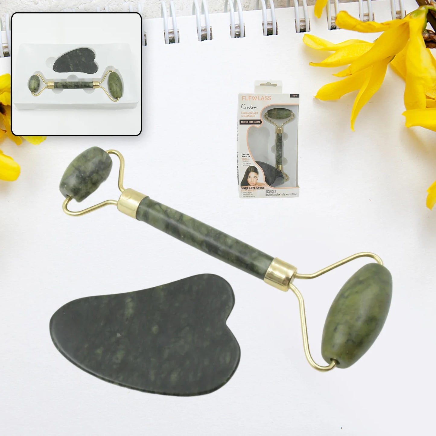 Gua Sha Stone and Jade Roller Massager Set