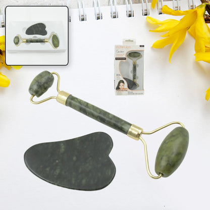 Gua Sha Stone and Jade Roller Massager Set