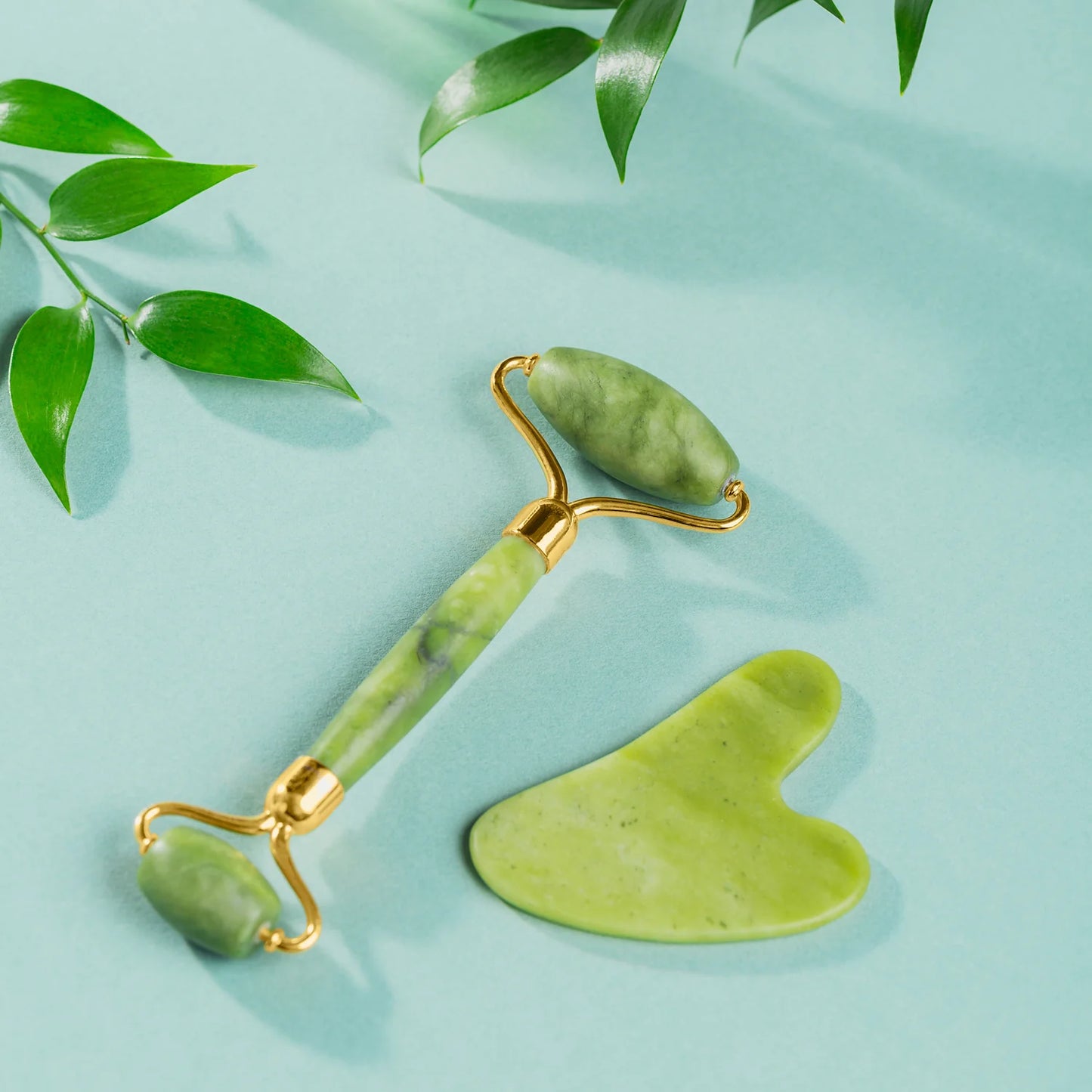 Gua Sha Stone and Jade Roller Massager Set