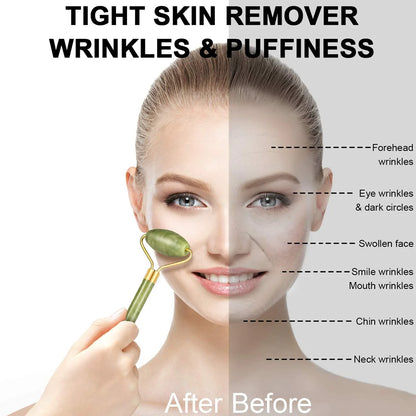 Gua Sha Stone and Jade Roller Massager Set