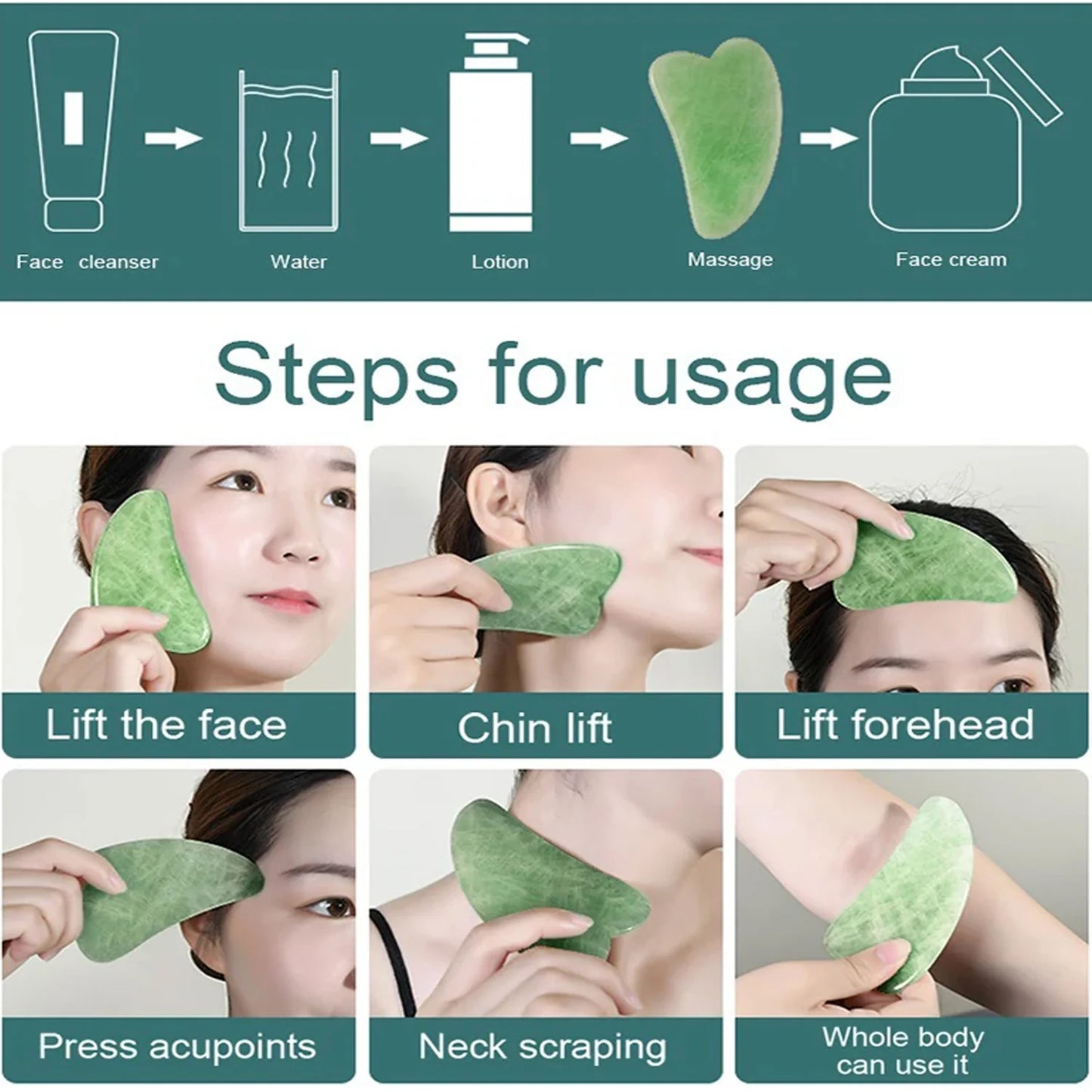 Gua Sha Stone and Jade Roller Massager Set