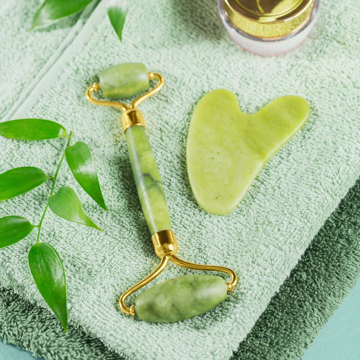 Gua Sha Stone and Jade Roller Massager Set