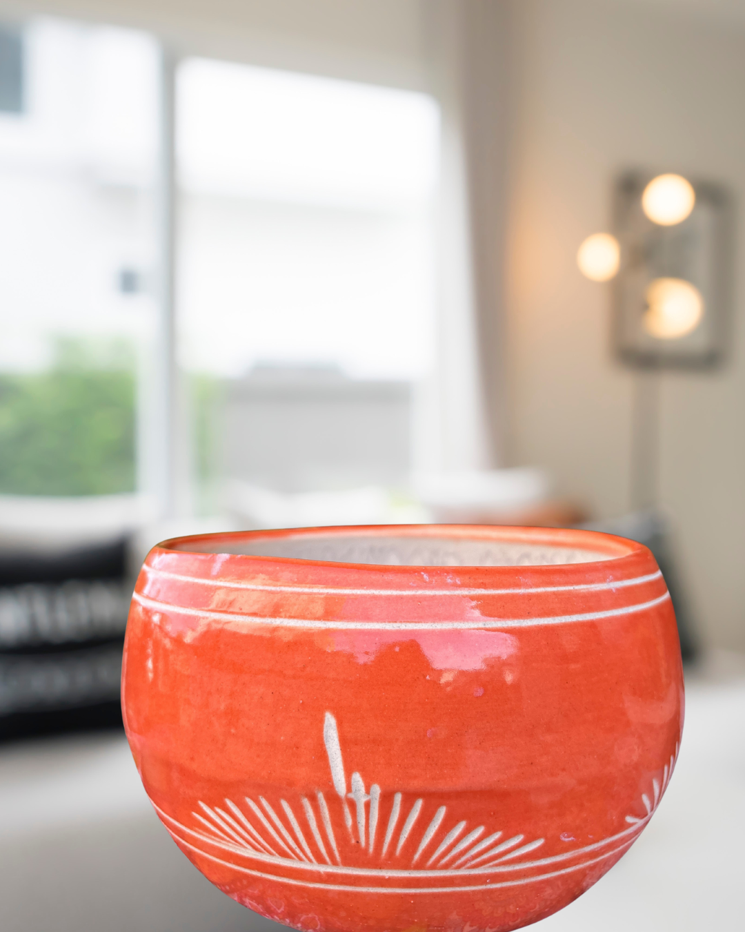 Handcrafted Ceramic Pot – Orange Round Planter (7” Dia, 4” Height)