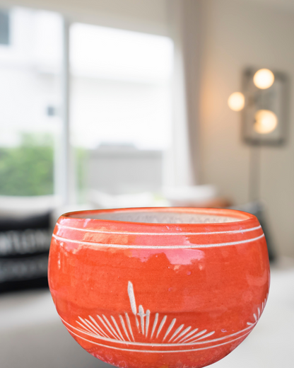 Handcrafted Ceramic Pot – Orange Round Planter (7” Dia, 4” Height)