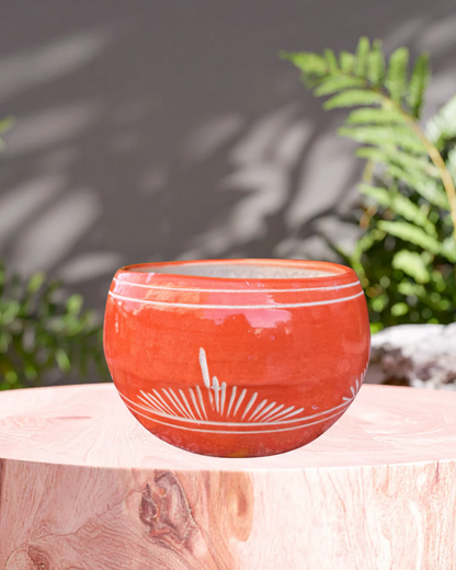 Handcrafted Ceramic Pot – Orange Round Planter (7” Dia, 4” Height)
